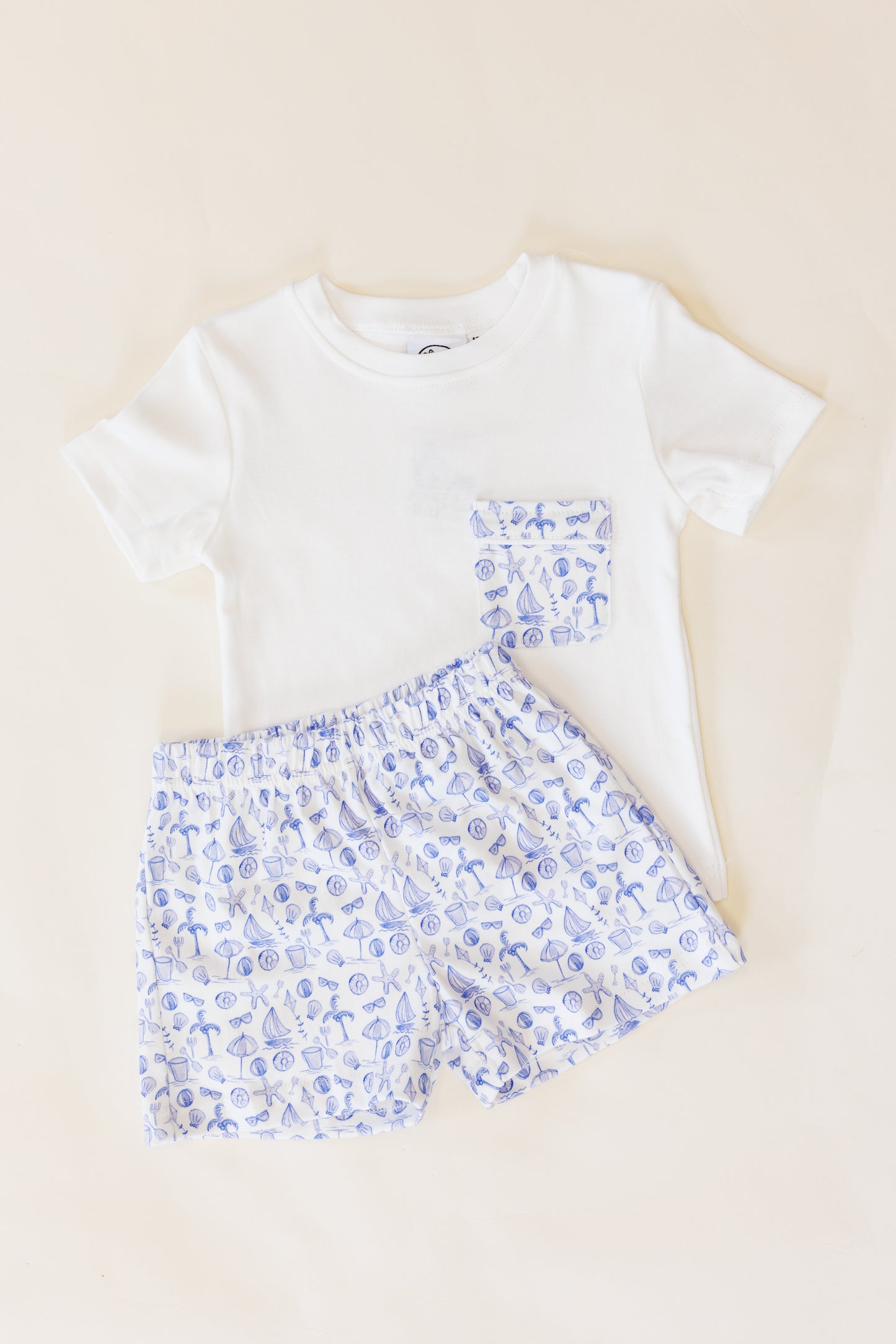 Seaside Serenity Beach Print Short Set - Blue